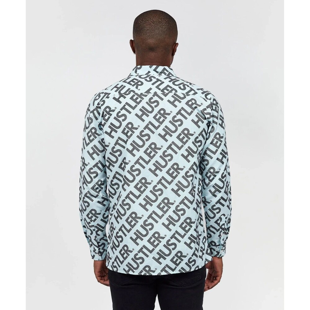 Reason Men's Hustler Logo Light Blue Long Sleeve Oxford Button Down Shirt Size L - Picture 3 of 4